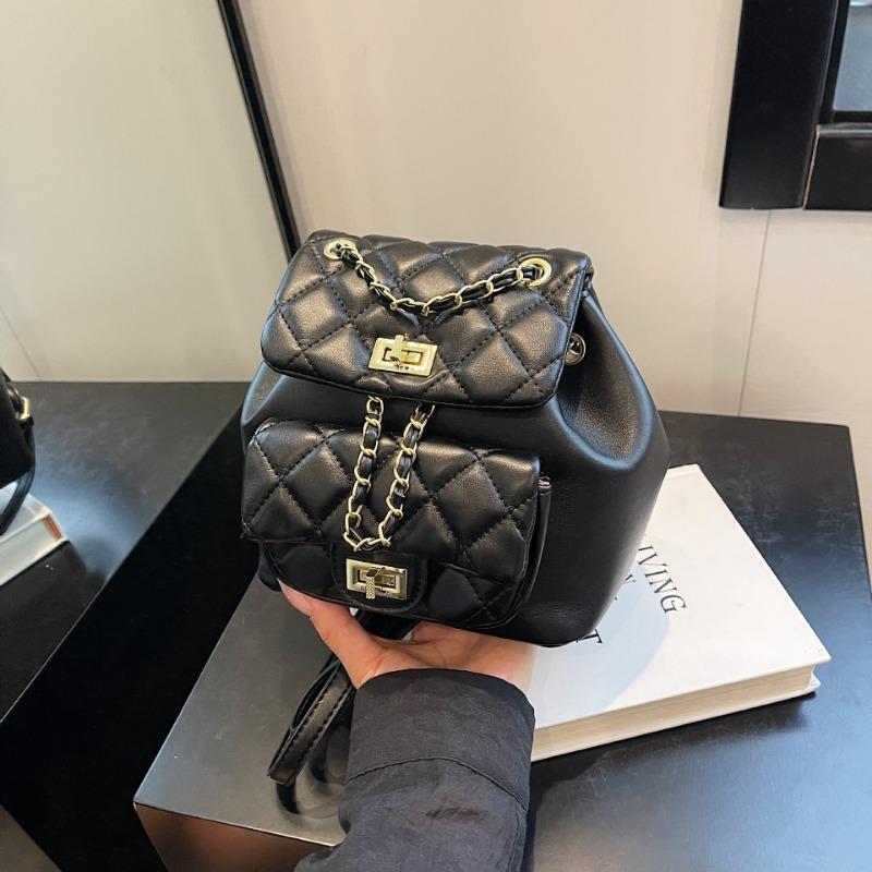 

Backpack Chain Wind Niche Bag New Rhombus Embroidered Thread Backpack Women s Premium Commuter Handbag