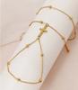 Fashion Metal Double Layer Cross Connected Finger Ring Bracelet for Women Simple Gold Color Bead Link Chain Hand Bangles Zircon