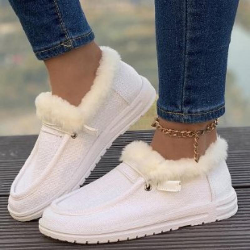Winter new large size velvet warm women's shoes flat bottom round head one pedal casual shoes women