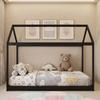 Single Bed Frame, House-Scandinavian-Style Wooden Bed Frame for 90W x 190D cm Mattress, Black