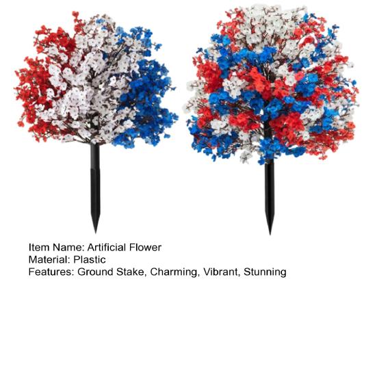 Yousheng 4th of July Artificial Flowers Topiary Ball Tree with Ground Stake Red White Blue Patriotic Fake Flower Plant Shrubs for Independence Day