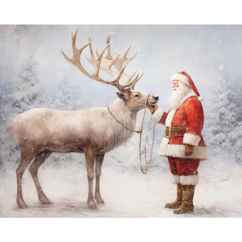 Vintage Santa Claus On A Swing Poster Reindeer Prints Canvas Printing Christmas Holiday Wall Art Picture for Home Decor Gifts