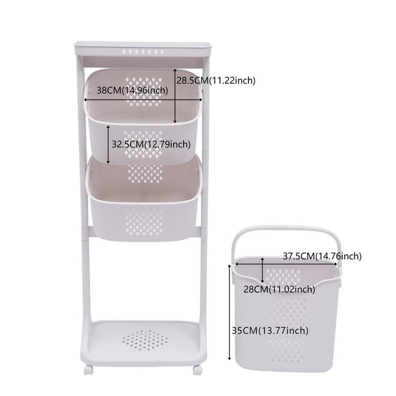 Bathroom Clothes Storage Laundry Hamper Basket Sorter Organizer Shelf Rolling Cart Laundry Modern Minimalist White Baskets