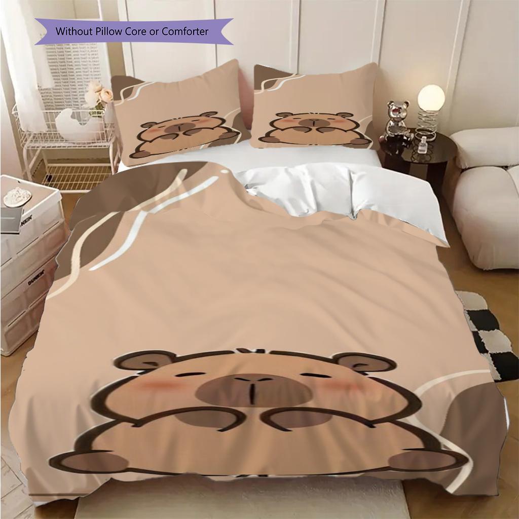 Cute Starry Bear Hug Three-piece set (1 * duvet cover + 2 * pillowcase, without core) 2D Flat Christmas birthday gift Bedding set