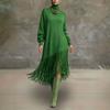 Women S Bohemian Long Sleeve A Line Midi Dress With Tassel Design