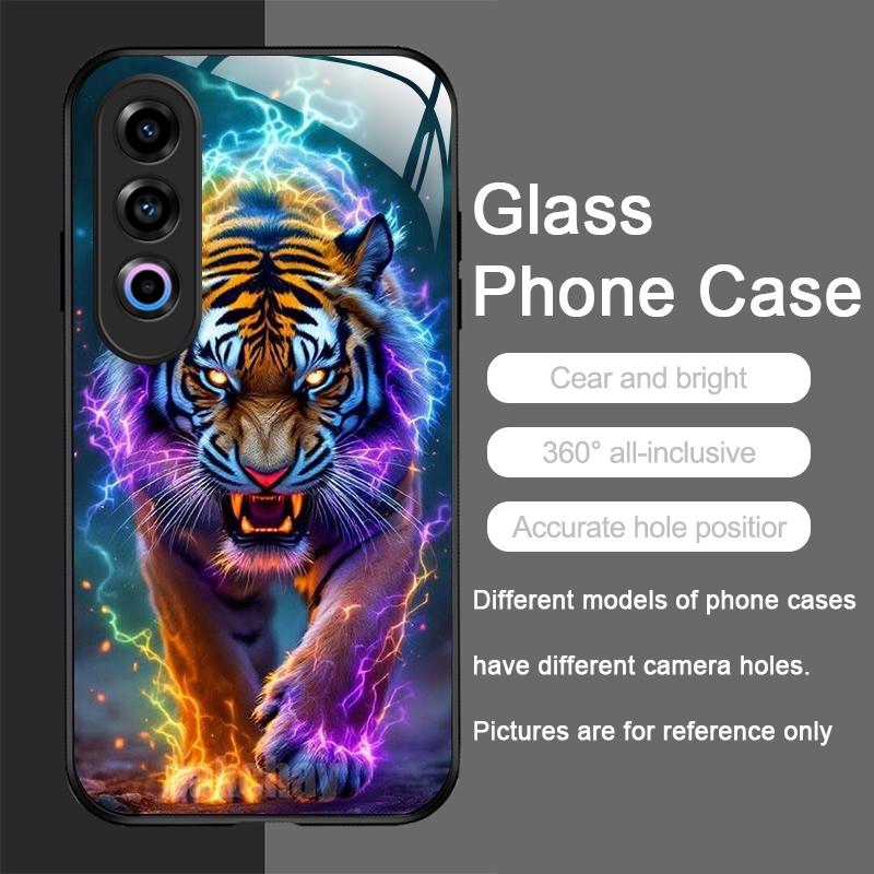 Golden Black Tiger Stripe Flame Print Tempered Glass Phone Case for OnePlus 13R 12 11 10 9 Nord CE4 3 2 Lite ACE2 ACE3 Pro Cover