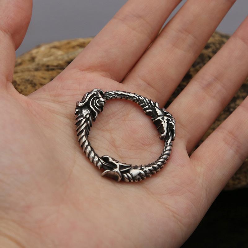 Men's Retro Titanium Steel Wolf & Dragon Head Pendant Necklace