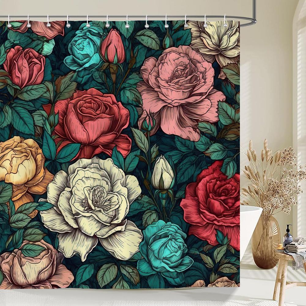 1 pack of print shower curtains polyester fabric beautiful flowers bathroom curtain with hooks home decoration curtain
