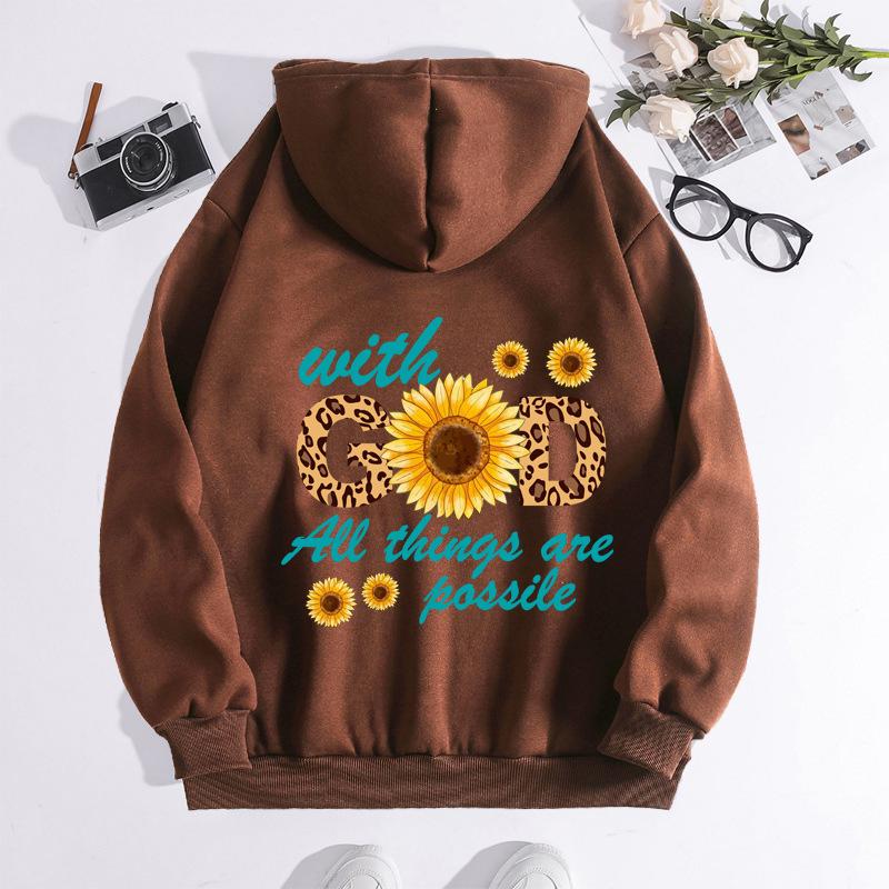 Women's Hooded Fashion Print Sweater with Wrap Collar and Velvet Lining for Autumn/Winter European & American Style