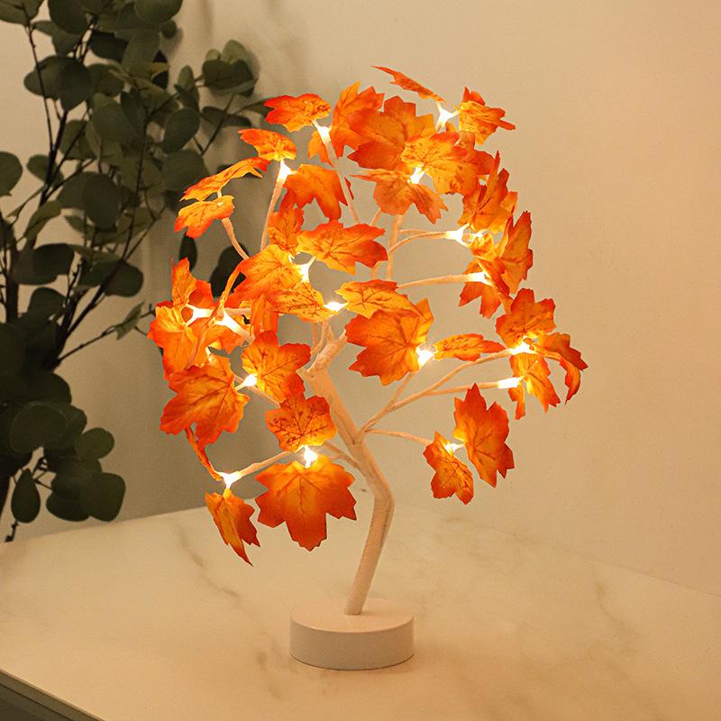 LED White Maple Leaf Tree Light - Decorative Night Light for Thanksgiving Atmosphere.