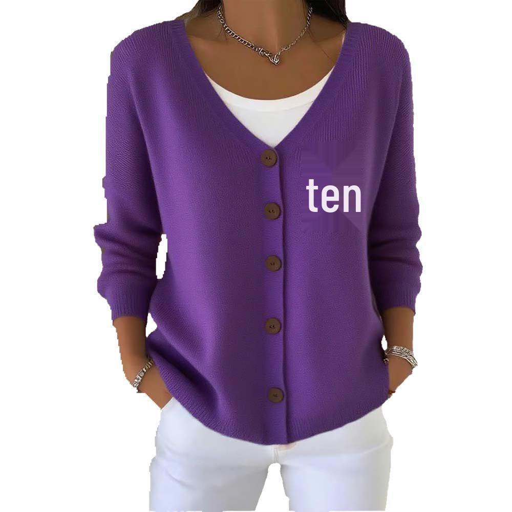 V-Neck 5-Button Printed Cardigan Sweater