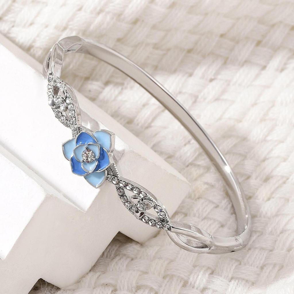 Retro Lotus Diamond-Encrusted Cloisonné Enamel Bracelet - Colorful Luxury Women's Bangle Jewelry