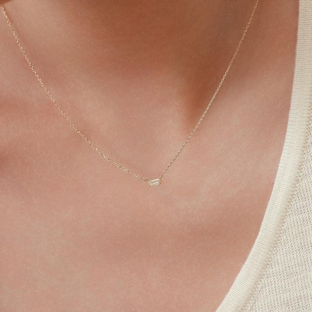 Lunne 14K Diamond Baguette Linear Necklace (14K Gold) #Lcn17