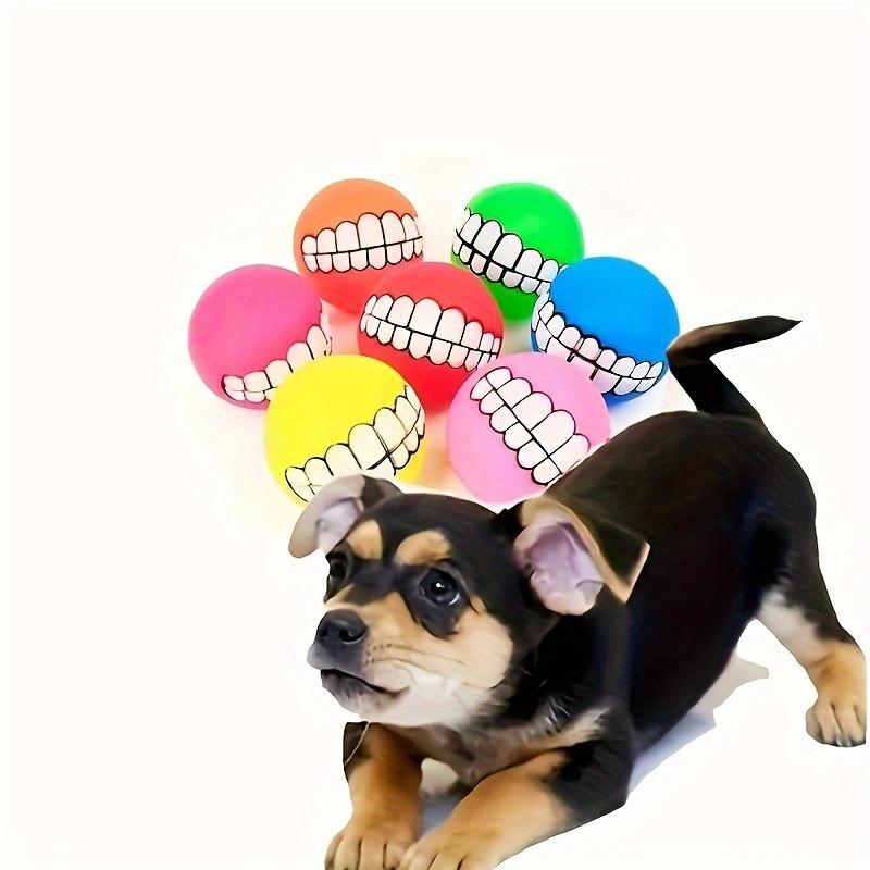 Squeaky Vinyl Dog Teeth Ball Durable Chew Toy for Aggressive Chewers Interactive Pet Training Toy with Fun Sound Multi-Colorir Teeth, Without Battery