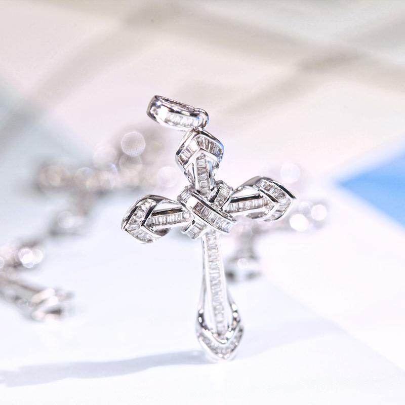 925 Sterling Silver Shinny Full Zircon Cross Pendant Necklace for Women Men Moissanite Pendant Party Wedding Jewelry Gift