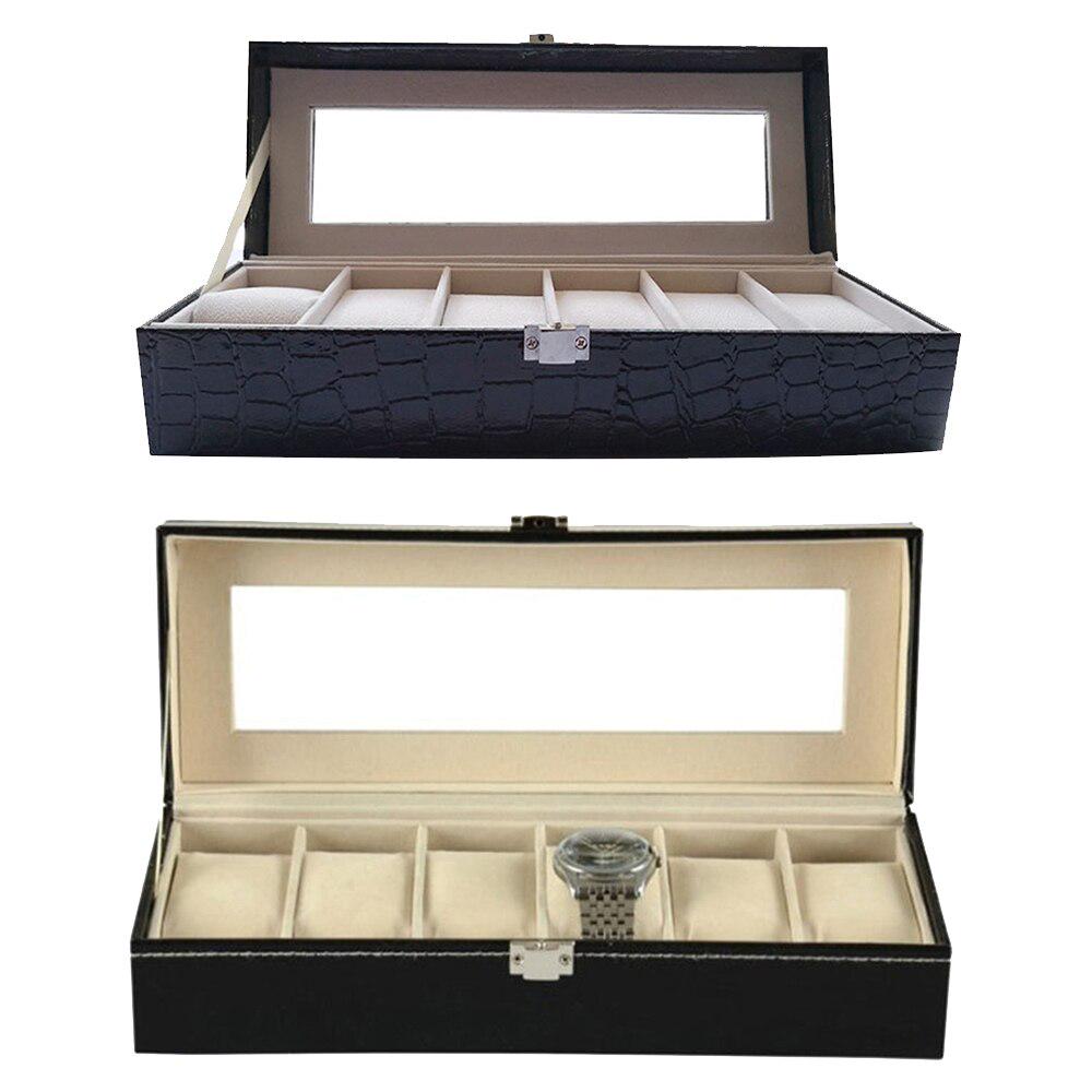 Buy 6 Grid Black PU Leather Watch Box Refinement Slots Wrist Watches ...