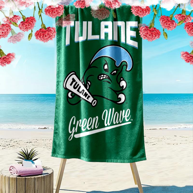 Tulane Green Wave Print Beach Towel, Large Soft Quick Dry Towel for Beach Camping Swimming