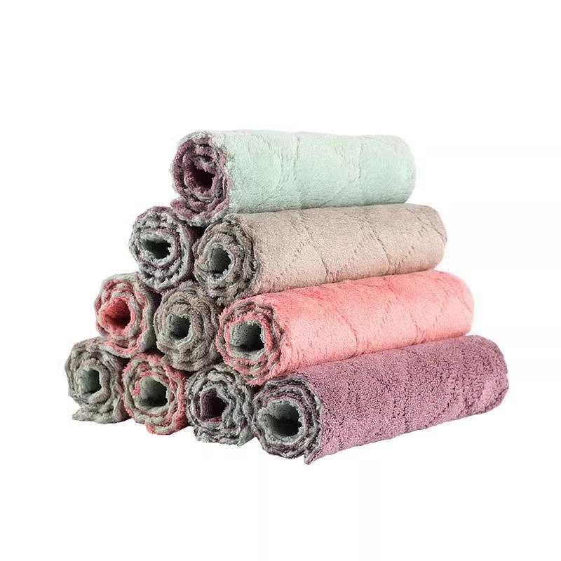 Embossed Coral Fleece Dishcloth: Soft, Absorbent, Lint-Free, Thick, Enlarged, Easy To Clean (1 Piece)