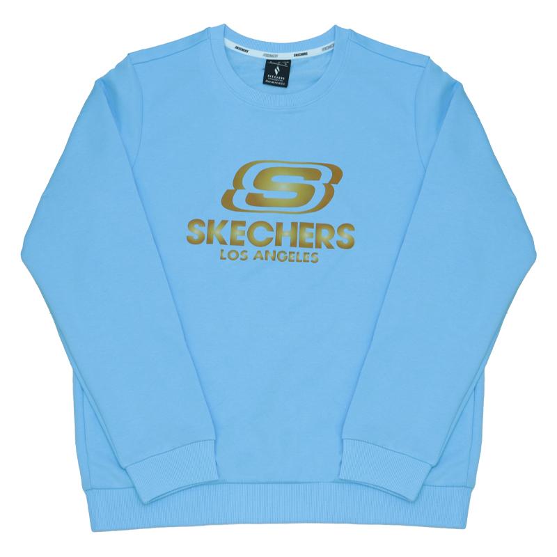 Skechers Retro Print Casual Loose Sports Comfortable Crew Neck Pullover Sweatshirt Women sweatshirt Air-Blue RF-L424W002-01CQ S