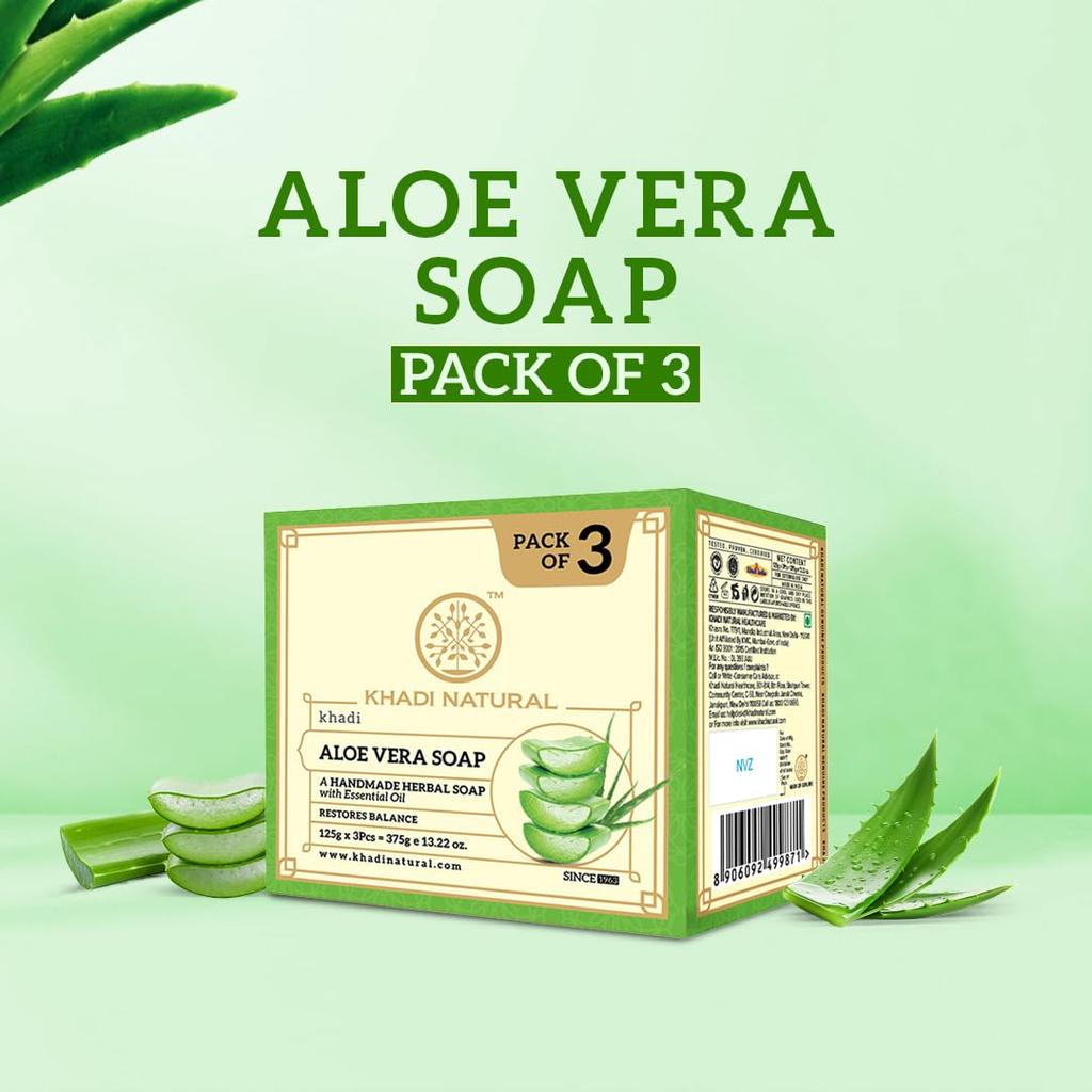 Khadi Natural Aloe Vera Soap | Herbal Bath Soap for Gentle Skin Cleansing |  | Suitable for Men & Women | All Skin Types | Pack of 3