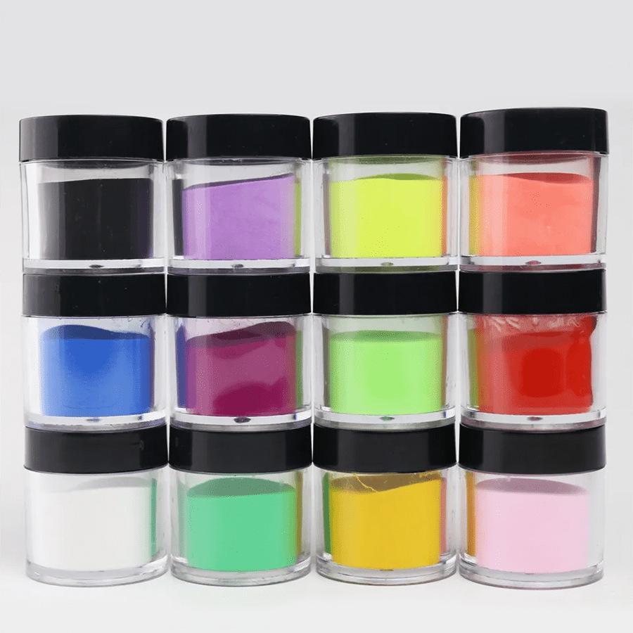 

Набор из 24 цветов кристальной пудры для нейл-арта - 10 г баночки пудры для лепки и пудры для дипинга с 12 акриловыми цветами