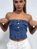 Blue Slim-Fit Denim Bandeau Top