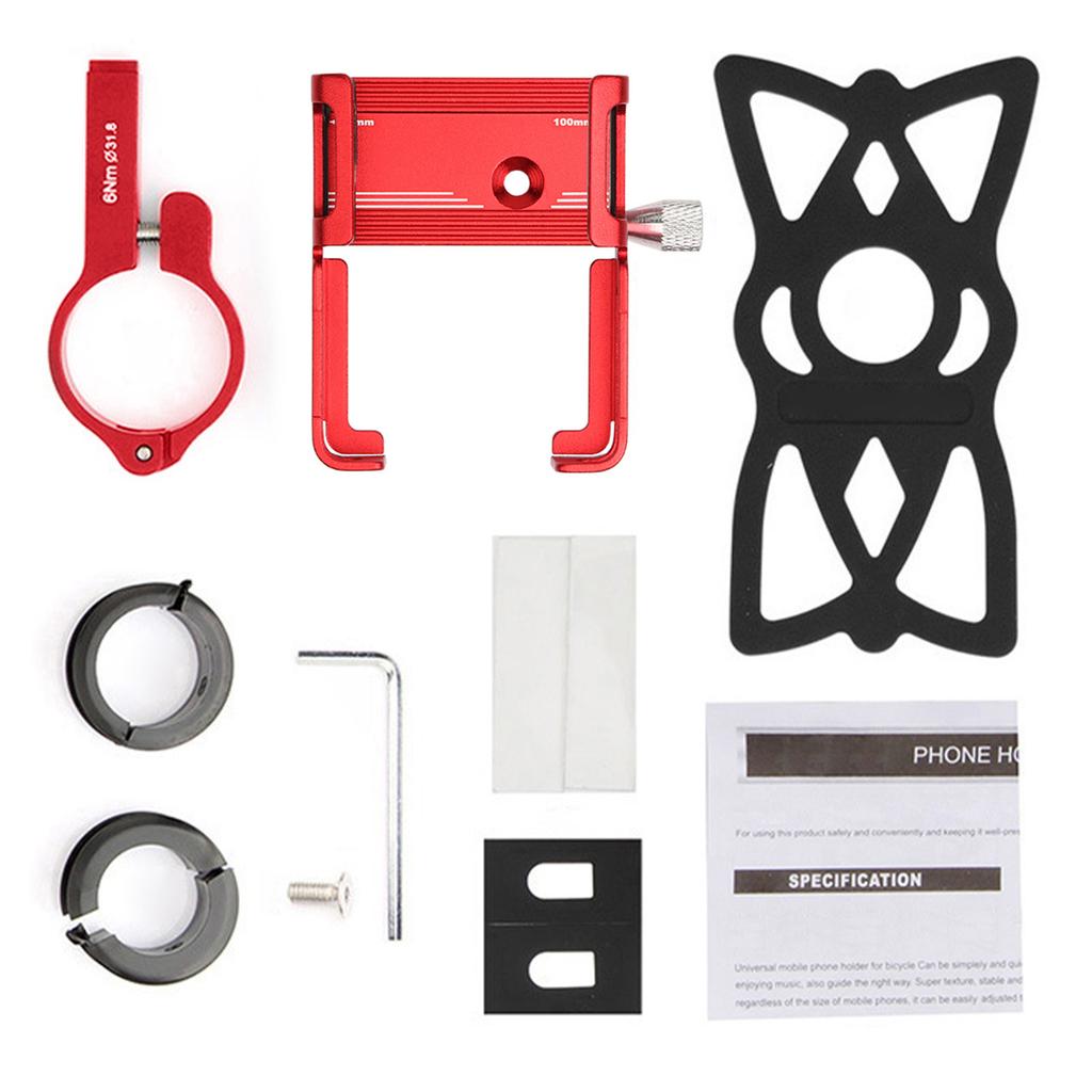 Aluminum Alloy Bike Phone Holder Universal Bike Phone Mount Motorcycle Phone Holder with Silicone Buckle Fastener Red