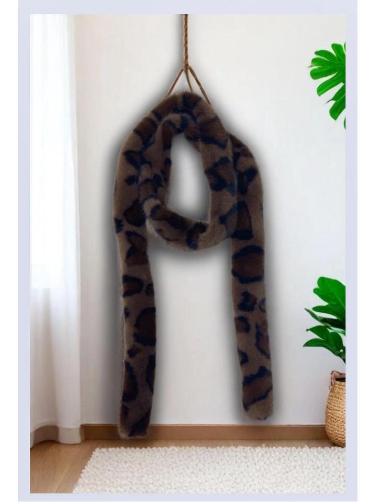 Narrow Korean-Style Women's Winter Leopard Snood: Fluffy Rex Rabbit Fur Imitation Scarf