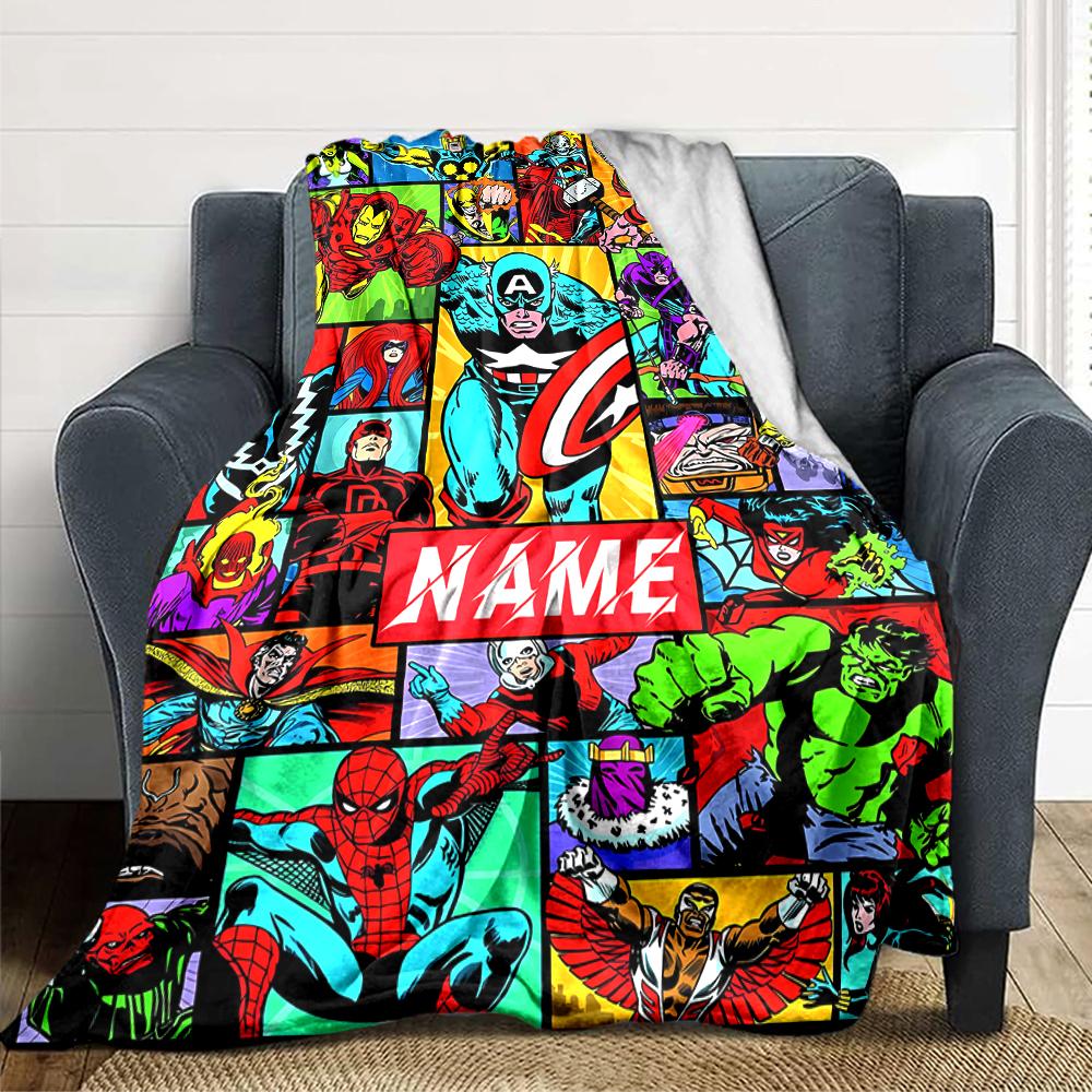 Custom Name Superhero Comic Collage Blanket for Couch & Bed, Plush Cozy Fuzzy Blanket Super Soft & Warm Blankets for Fall and Winter. 090814