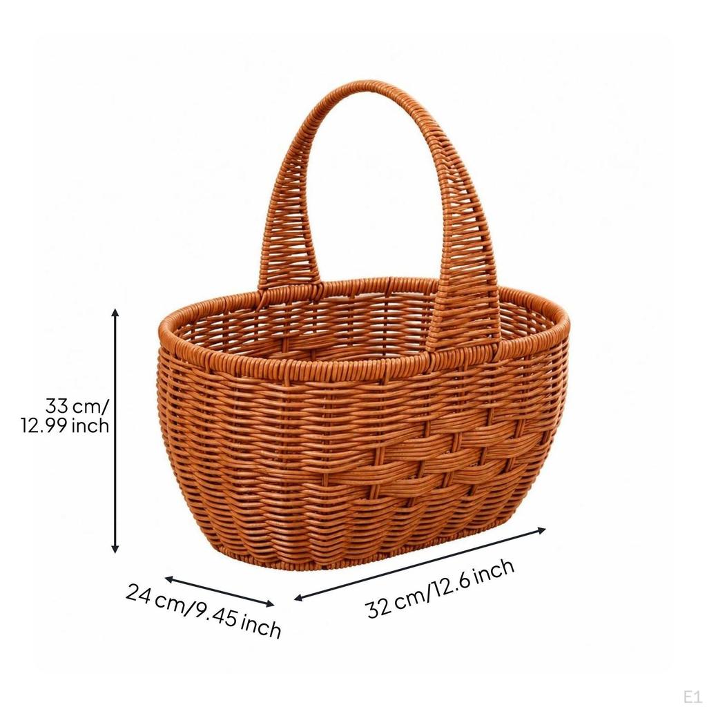 Oval Basket with Handle Long-Lasting Imitation Rattan Lightweight