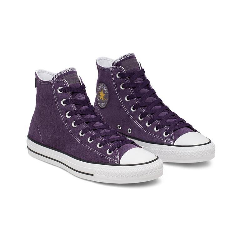 Converse Chuck Taylor All Star Skate Pro Hi Suede Versatile Comfortable Casual Lightweight High-Top Canvas Shoes Unisex Sneakers White Purple 166021C