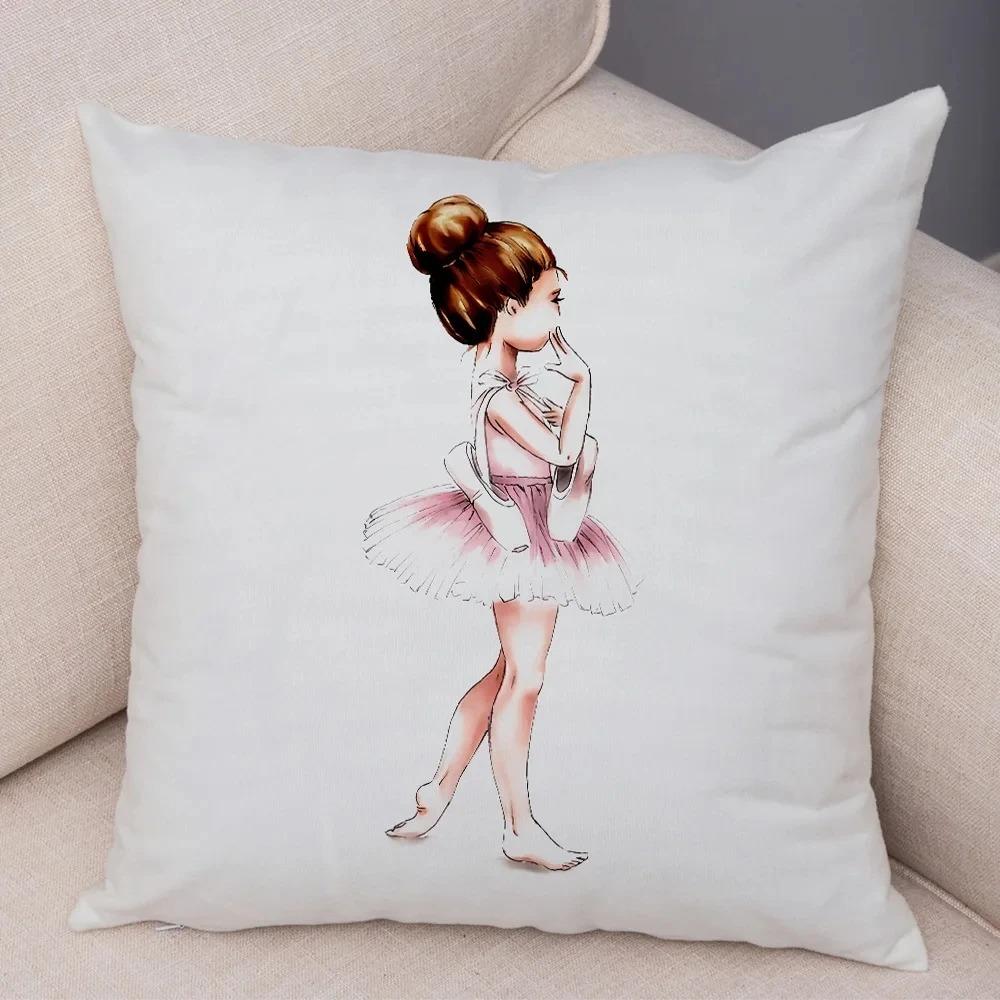 Cute Cartoon Sofa Pillowcase Home Soft Peach Skin Pillowcase Nordic Style Decoration Pink Ballet Girl Cushion Cover