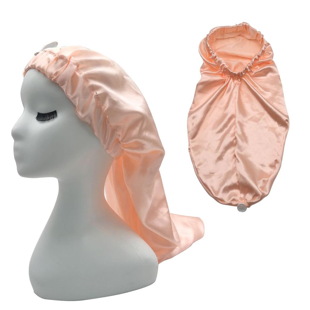 No Moq High Quality Long Bonnets for Braids Satin Bonnet Custom Logo Silk Bonnet with Button