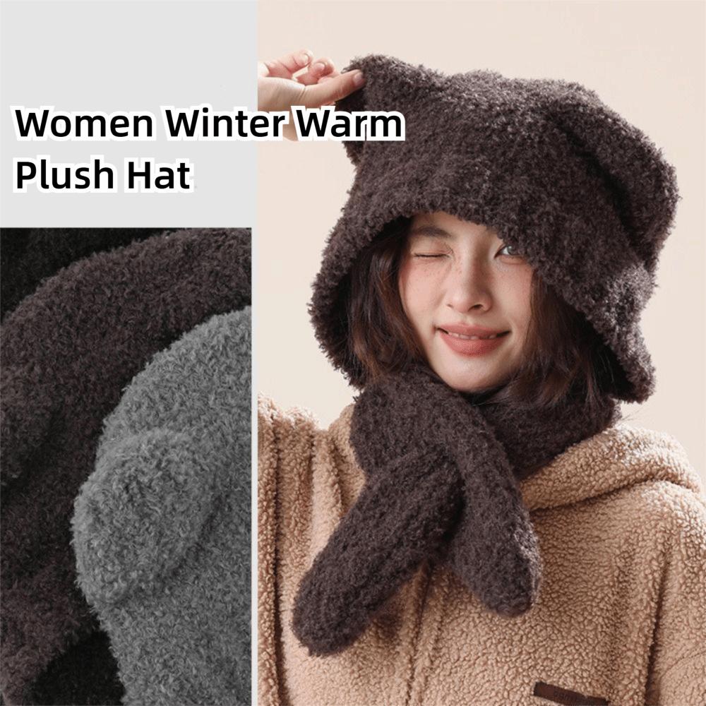 Bear Ear Women Scarf Hat Knitted Knitted Pullover Cap Durable Warm Cap  Outdoor Activities
