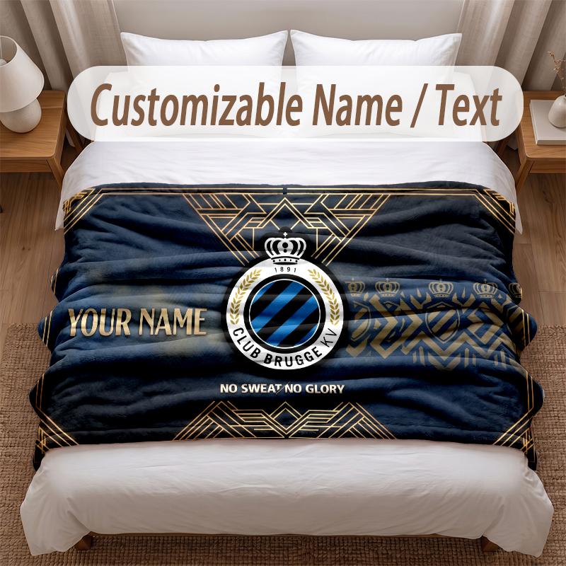 Club Brugge FC Printed Flannel Blanket Custom Name Text Soft Warm Throw For Bedroom Holiday Gift