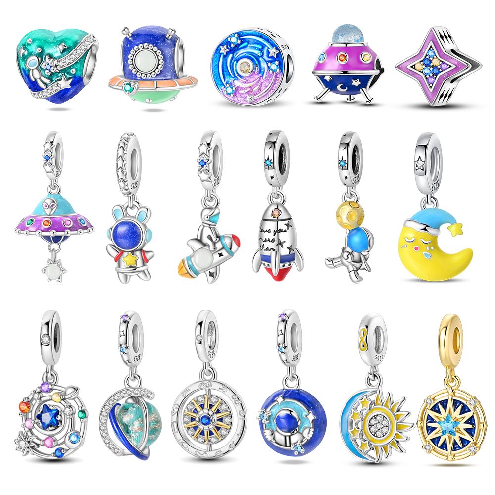 Star Shape Collection copper Space Astronaut Spaceship Stars Moon Pendant Bead Charms Compatible With Do It Yourself Bracelets Necklaces Fine Jeweller