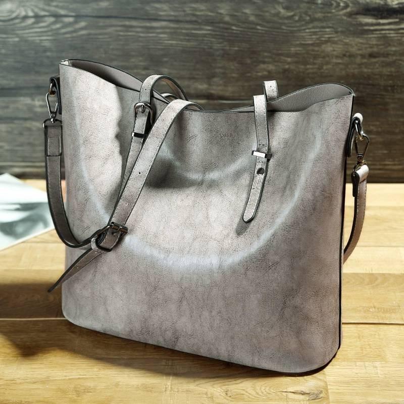 

Women Retro Fashion Solid Colours Leather Tote Bag Large Waterproof Capacity Gray