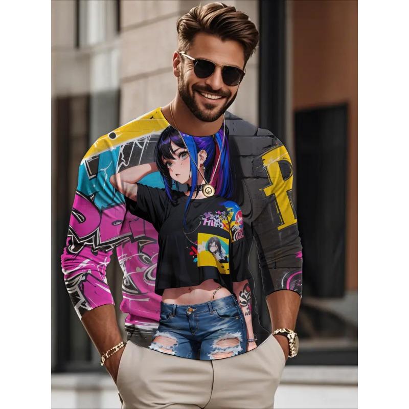 Autumn Men s Long sleeves T-shirt anime beauty sexy 3D printed casual loose Long sleeved T-shirt men s clothing tops S