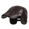 Men's Winter Warm PU Fleece-Lined Newsboy Cap with Ear Flaps