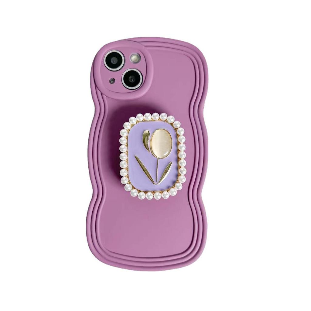 Funda para teléfono estilo palaciego con flor de perlas y soporte para iPhone 14 Pro Max / 13 Pro / 15