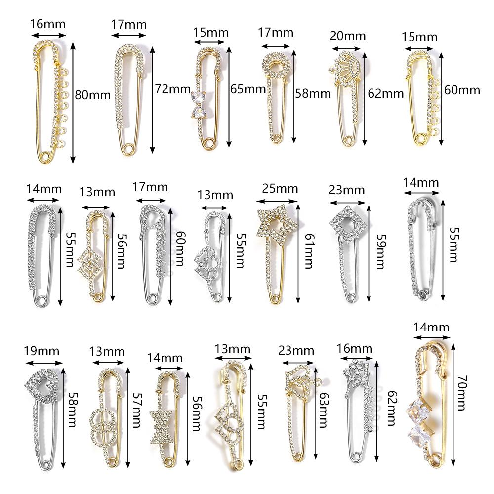 2pcs/lot Alloy Rhinestone Brooches Gold Silver Color Fixed Pins Brooch For Women Dress Safety Pin Brooches DIY Jewelry Making