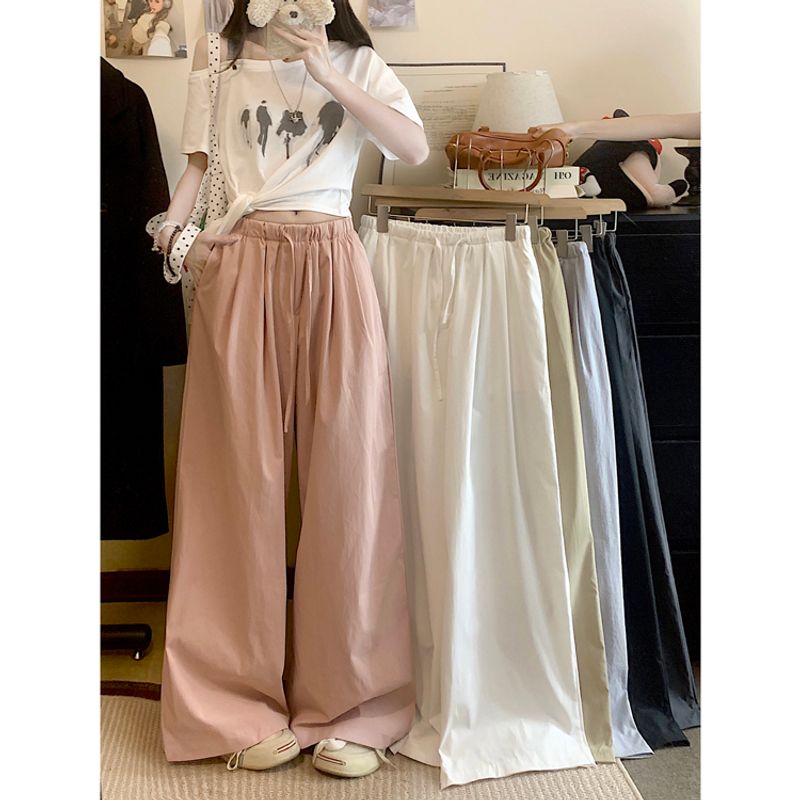 

Elastic Waist Yamamoto Pants Drawstring Loose Casual Pants Women s Autumn All-Matching Straight Pants Khaki Loose Pants Mop Pants Pink M