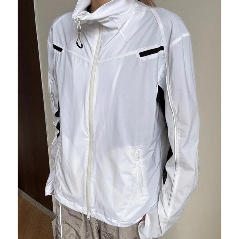 American Spliced Ice Silk Sun Protection Jacket Men Summer Stand Collar Thin Jacket Breathable Outdoor Use