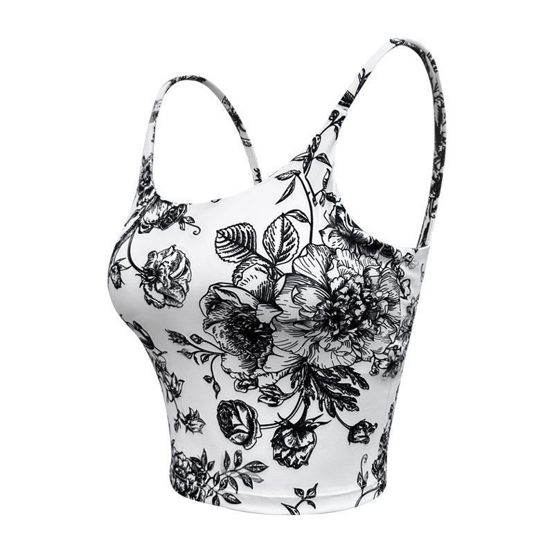 

Женский летний амортизирующий топ для йоги с нагрудной вставкой и красичным принтом на спине Medium