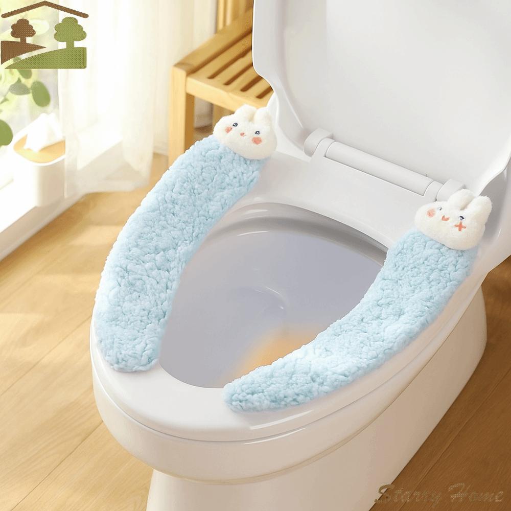 Thickened Lamb Fleece Toilet Mat Adhesive Soft Cartoon Rabbit Toilet Mat Non-Slip Comfortable Washable Toilet Mat Winter Season