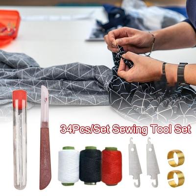 34Pcs/Set Stainless Steel Sewing Kit with Top Needle Easy Sewing Large Nose Steel Needles Needle-Threader