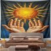 "Hands Holding Radiant Sun" Pattern Wall Hanging Tapestry Decorative Tapestry Home Decor for Bedroom and Living Room