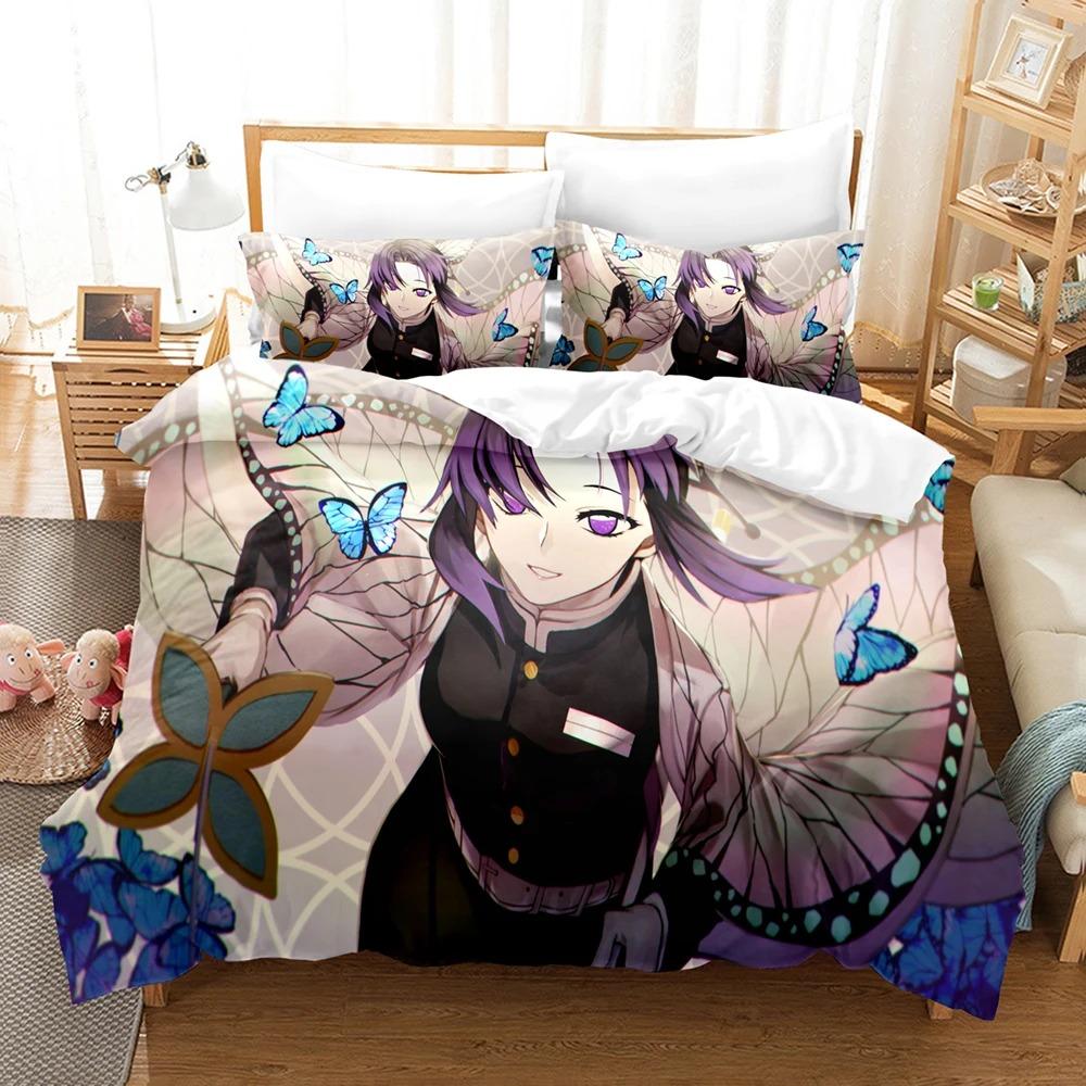Kochou Shinobu Bedding Sets Anime Demon Slayer Comforter Bed Cover Duvet Cover Pillow Case Twin Single Queen King Teens Gifts