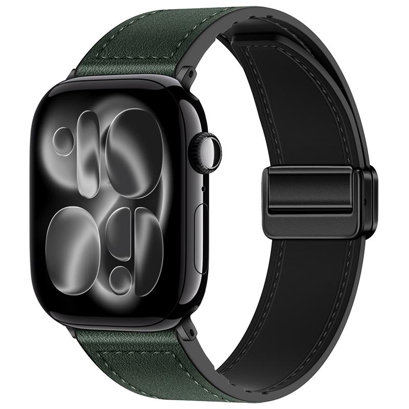 Silicone+Leather Strap for Apple Watch 11 10 42mm 46mm Ultra 3 49mm Magnetic Bracelet iWatch 9 8 7 6 5 SE3 45/41mm 40/44mm Band