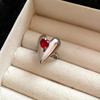 Red Zircon Smooth Heart-Shaped Open Ring Simple  Finger Rings Jewelry For Women